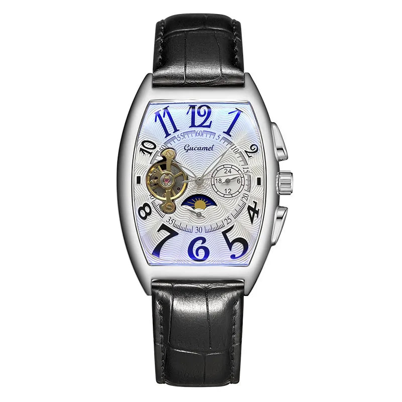 Men’s* Automatic Mechanical Watch Barrel Shape Tourbillon Design Luxury Business Wristwatch