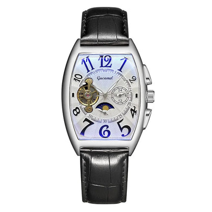 Men’s* Automatic Mechanical Watch Barrel Shape Tourbillon Design Luxury Business Wristwatch