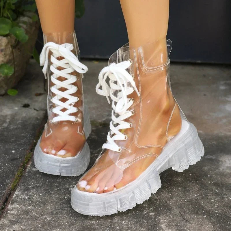 New Winter Transparent Fashionable Short Boots, Sexy Non-slip, Wear-resistant and Comfortable Women's Shoes Zapatos Mujer