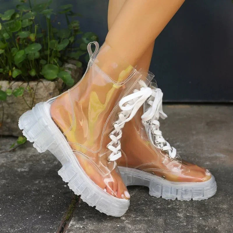 New Winter Transparent Fashionable Short Boots, Sexy Non-slip, Wear-resistant and Comfortable Women's Shoes Zapatos Mujer