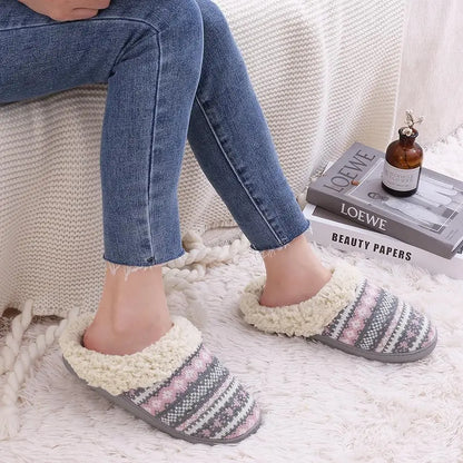 Comwarm Fur House Slippers For Women Unisex Thick Plush Winter Slippers With Fleece Lined Indoor Couple Furry Cotton Shoes Flats