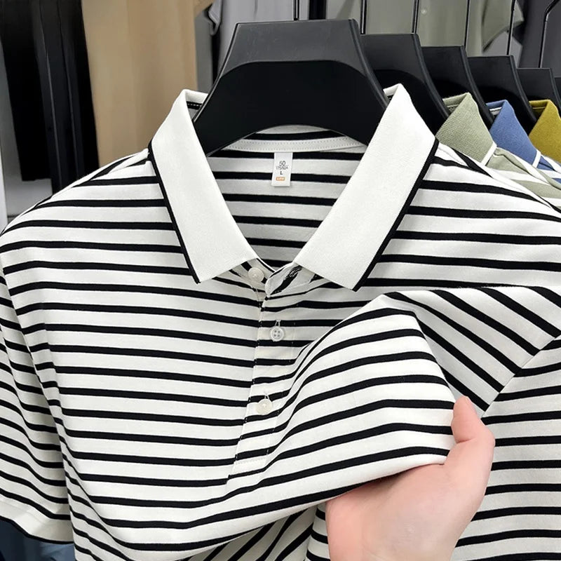 TUCANO Silk Blend Ice Silk Slim Fit ort Sve  irt for Men Casual Summer Faion Urban Sle Striped Pattern