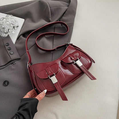 Ladies Shoulder Crossbody Bags PU Leather Women Underarm Bags Solid Color Small Top-handle Bags Purse Female Daily Handbags