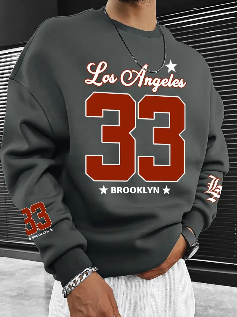 Men's Boston 52 Los Angeles Graphic Sweatshirt Black Casual Pullover Fall/Winter Outdoor Activities Women's Hoodies