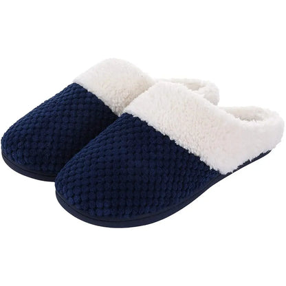 Comwarm Fur House Slippers For Women Unisex Thick Plush Winter Slippers With Fleece Lined Indoor Couple Furry Cotton Shoes Flats