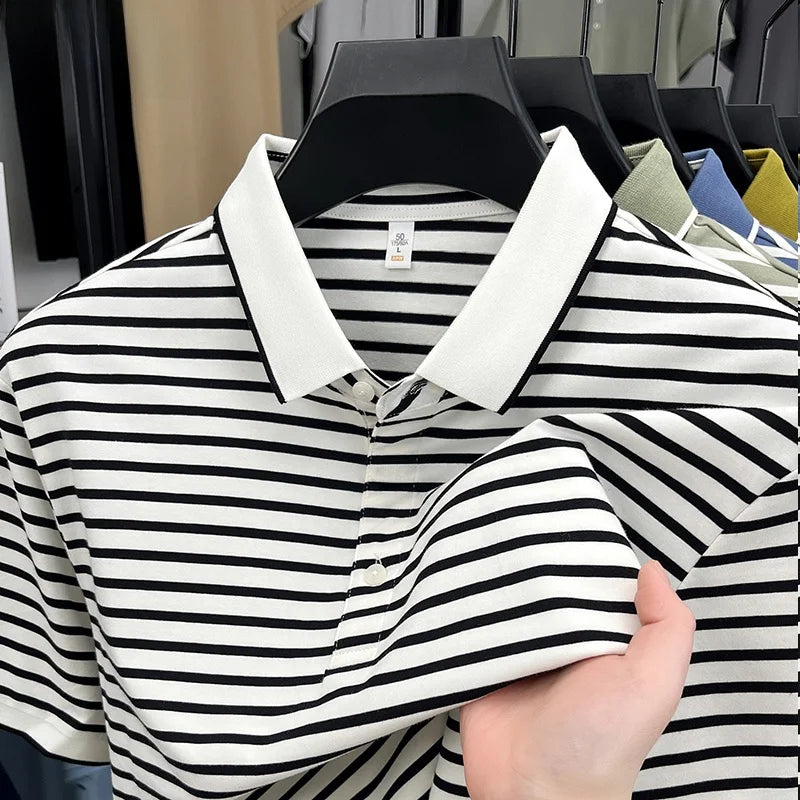 TUCANO Silk Blend Ice Silk Slim Fit ort Sve  irt for Men Casual Summer Faion Urban Sle Striped Pattern
