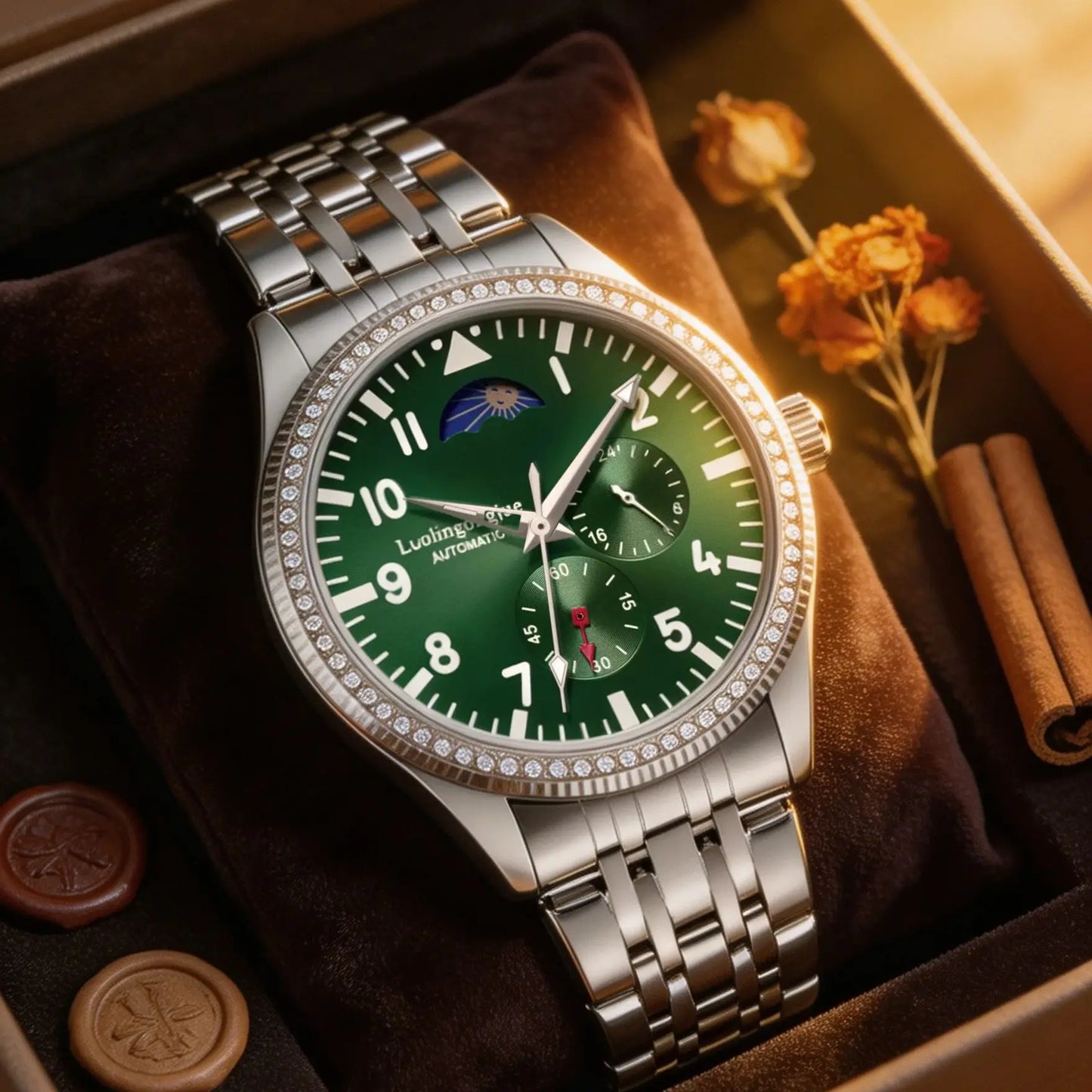 New Men's Mechanical Watch, Automatic Movement, Skeleton Design, Diamond-Encrusted Bezel, Leather Strap, Luminous Waterproof Watch, European and American Style, High Aesthetic Appeal, Business Casual, Versatile and Stylish Me