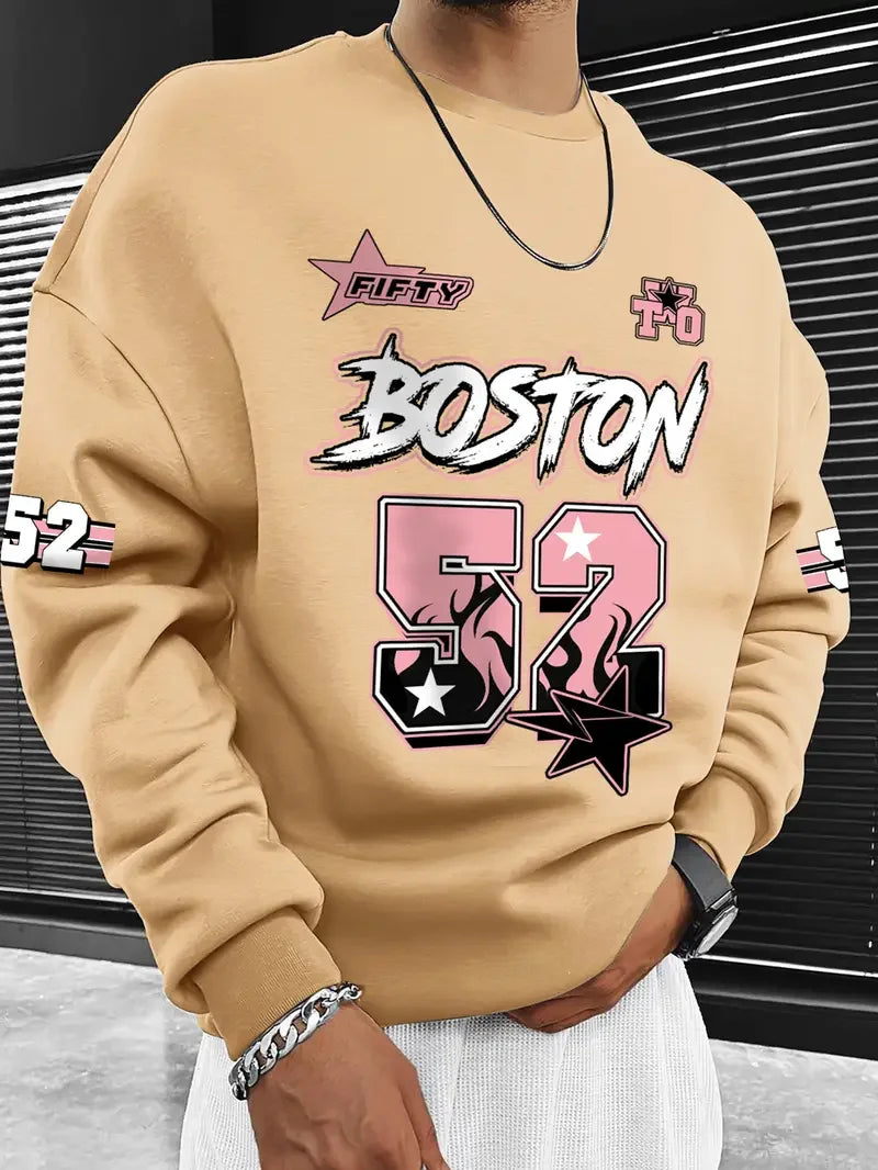 Men's Boston 52 Los Angeles Graphic Sweatshirt Black Casual Pullover Fall/Winter Outdoor Activities Women's Hoodies