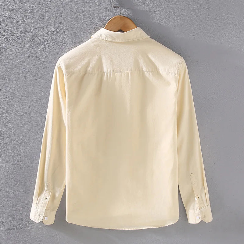 Men's Spring Autumn Long Sleeve Pure Color Cotton Casual Shirt Loose Fit Fashion Outerwear Workwear Style Zipper Closure