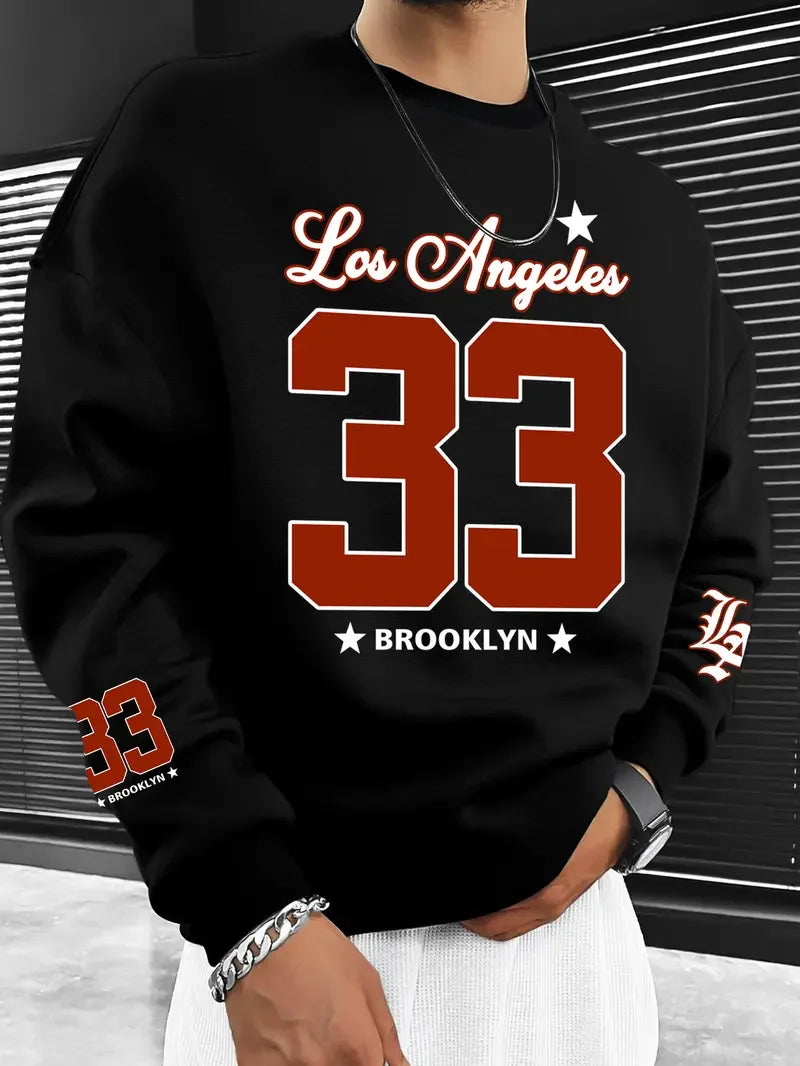 Men's Boston 52 Los Angeles Graphic Sweatshirt Black Casual Pullover Fall/Winter Outdoor Activities Women's Hoodies