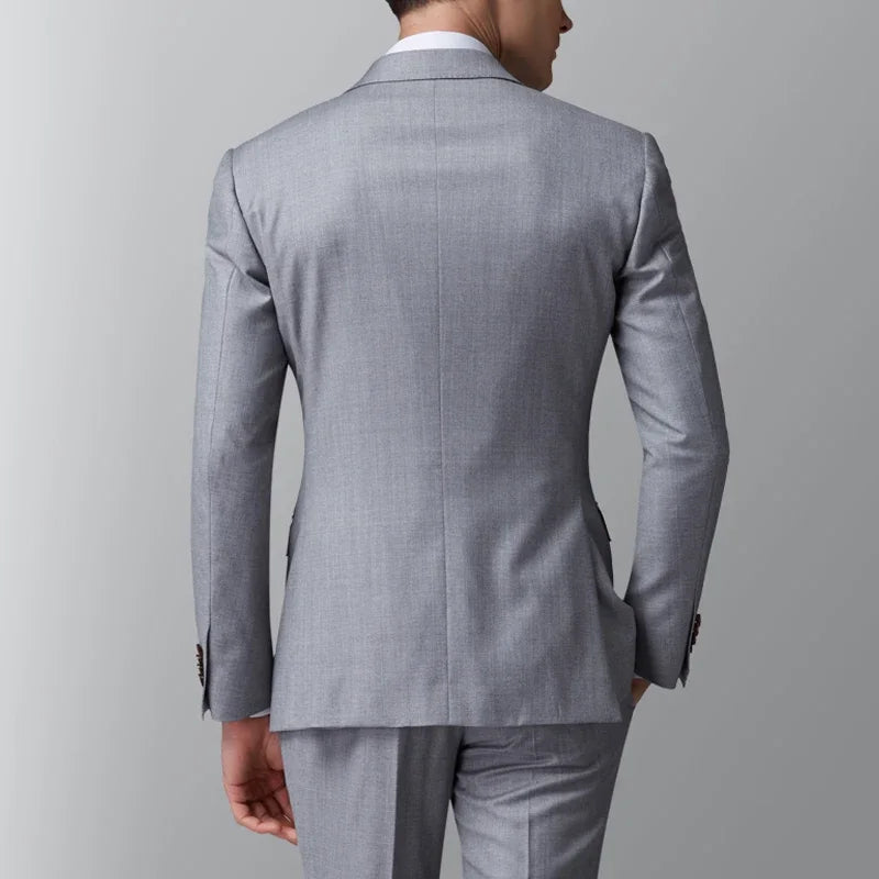 Light grey Business Men's suit Slim fit 2-piece men's fashion jacket with trousers Groom's dinner dress suit