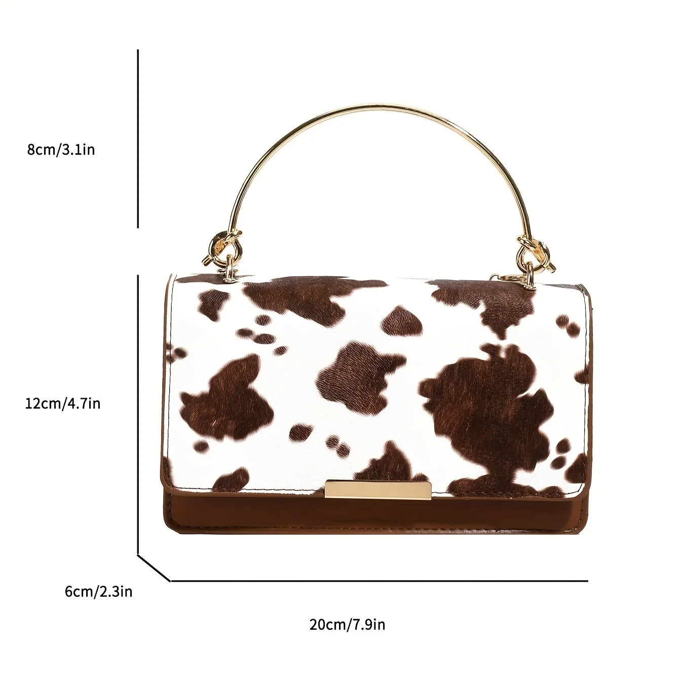Ladies' cow print hand-held crossbody bag, retro crossbody bag with detachable chain, fashionable women's bag