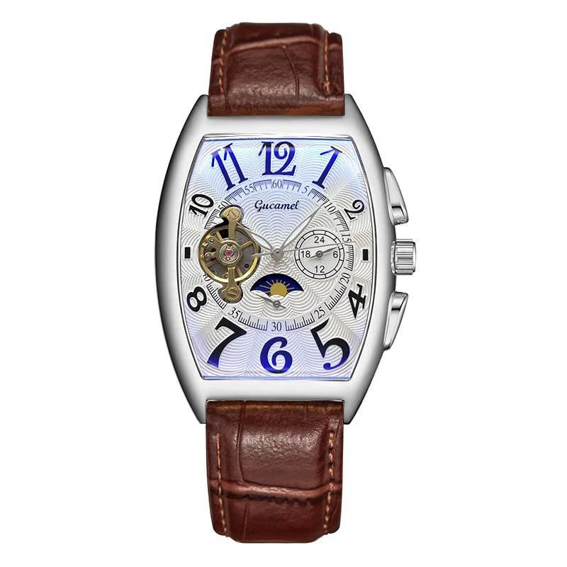 Men’s* Automatic Mechanical Watch Barrel Shape Tourbillon Design Luxury Business Wristwatch
