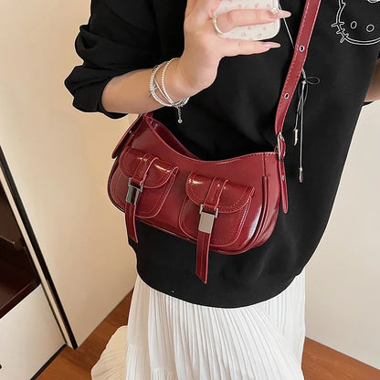 Ladies Shoulder Crossbody Bags PU Leather Women Underarm Bags Solid Color Small Top-handle Bags Purse Female Daily Handbags