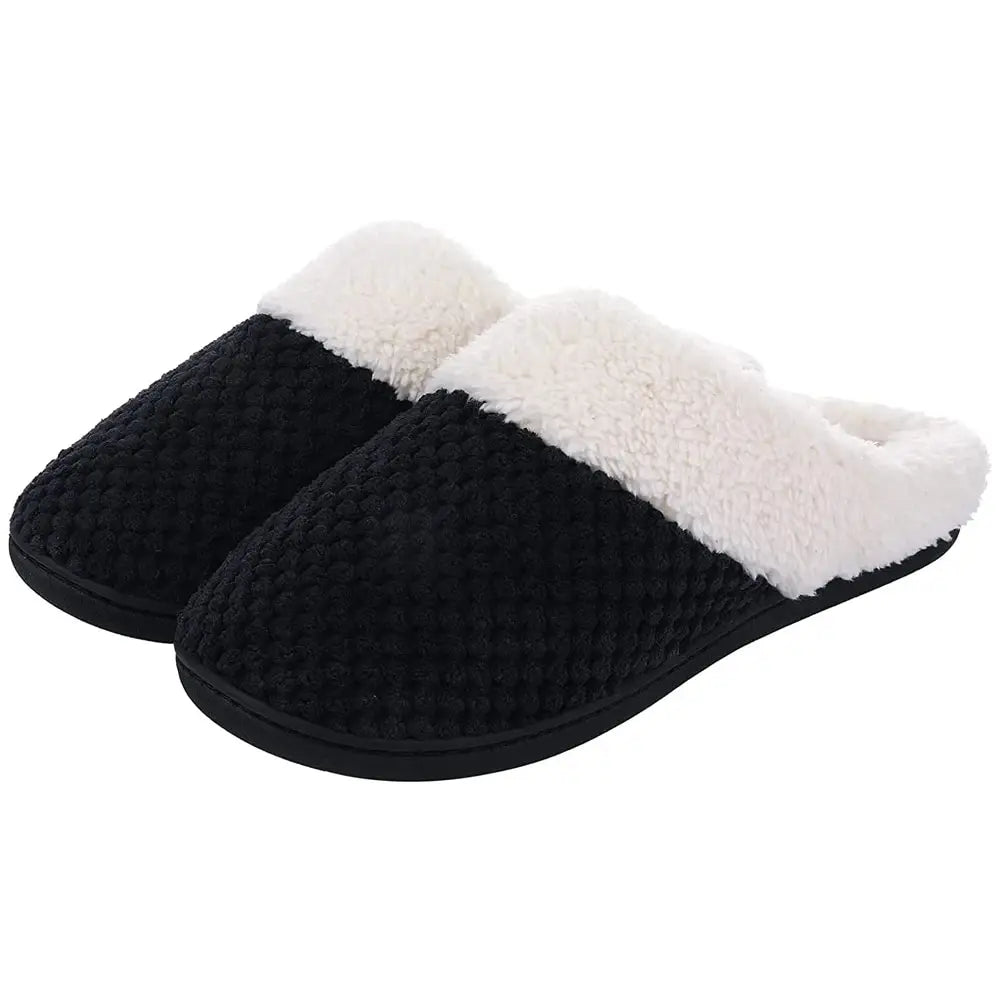 Comwarm Fur House Slippers For Women Unisex Thick Plush Winter Slippers With Fleece Lined Indoor Couple Furry Cotton Shoes Flats