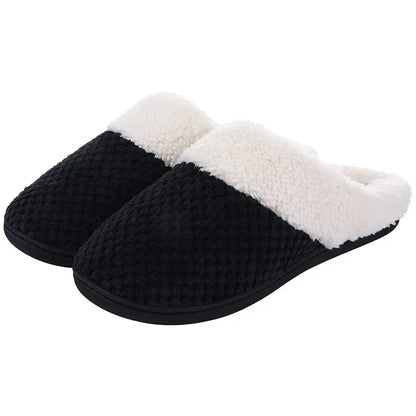 Comwarm Fur House Slippers For Women Unisex Thick Plush Winter Slippers With Fleece Lined Indoor Couple Furry Cotton Shoes Flats