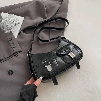 Ladies Shoulder Crossbody Bags PU Leather Women Underarm Bags Solid Color Small Top-handle Bags Purse Female Daily Handbags