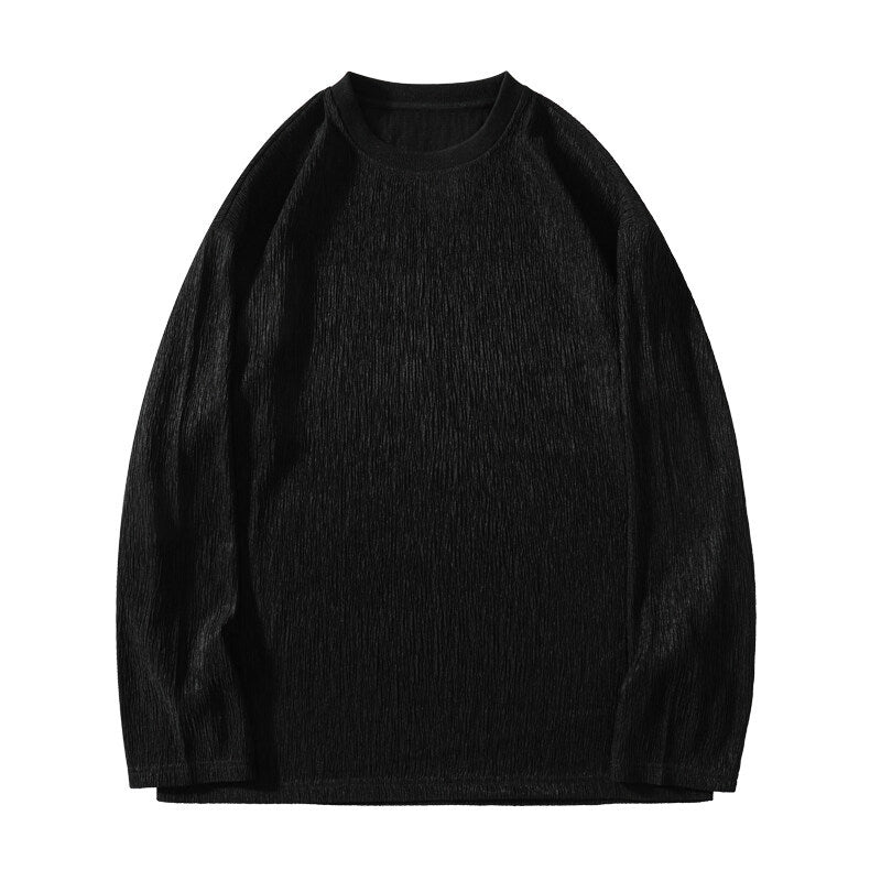 Crew-neck Long-sleeve T-shirt With A Simple Ruffled Design For Layering