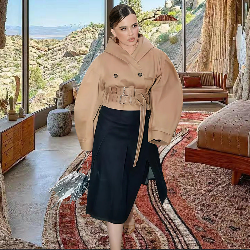 Loose-fitting Versatile Hooded Jacket Short Urban-style Khaki Top