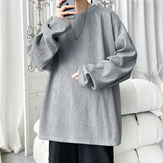 Crew-neck Long-sleeve T-shirt With A Simple Ruffled Design For Layering