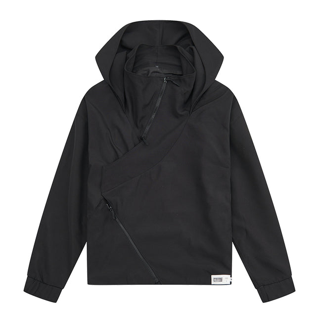 Diagonal Zipper Hooded Coat Loose For Men And Women