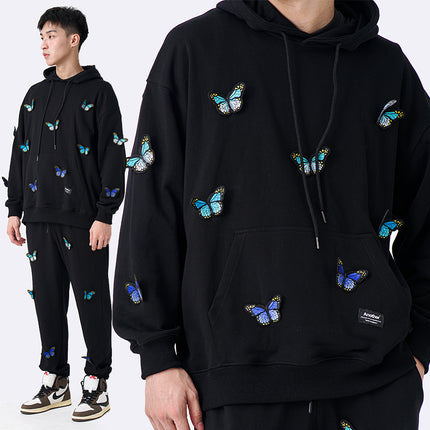 Gradient Butterfly Embroidered Hoodie For Men And Women