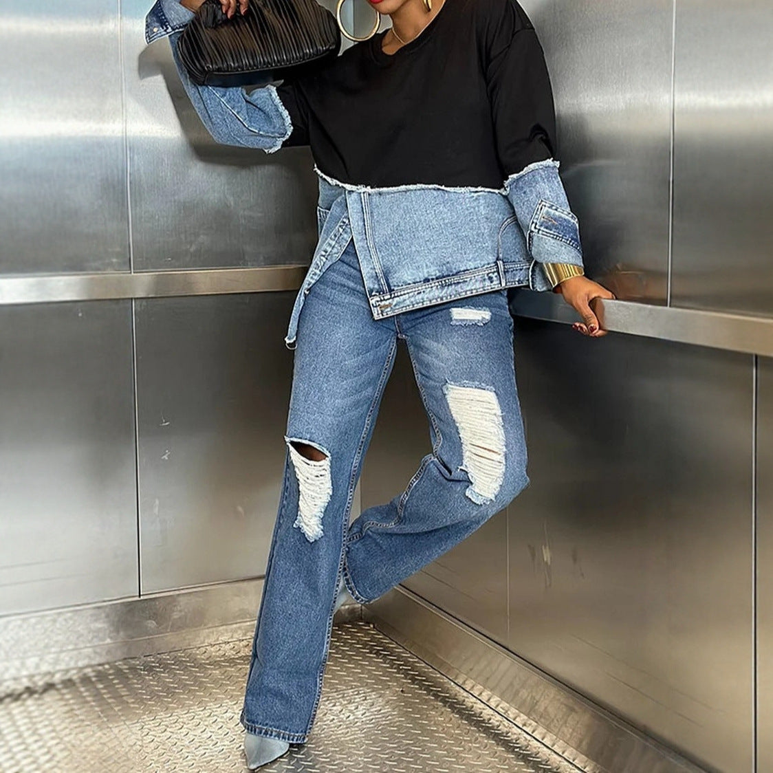 Womens Casual Fashionable Color-blocked Minimalist Top