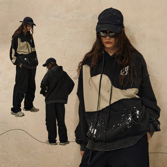 American Personality Stitching Vintage Craft Splash-ink Swea