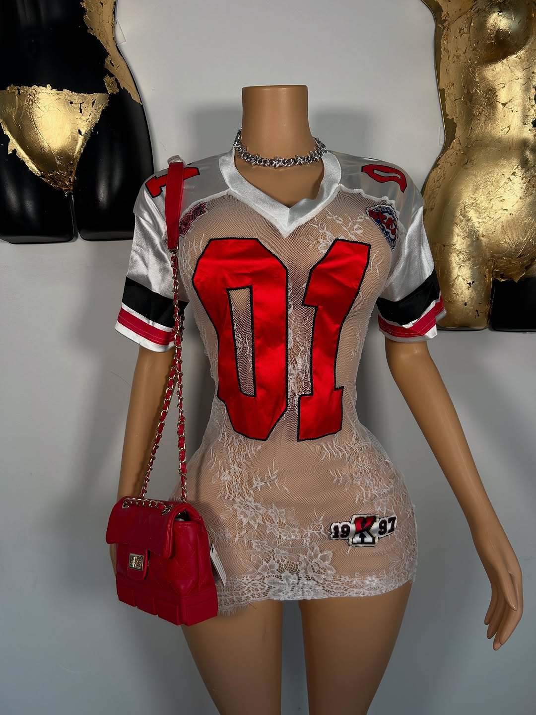 Women's Fashionable And Sexy Lace Embroidered Letter Short-Sleeve Dress