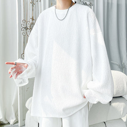 Crew-neck Long-sleeve T-shirt With A Simple Ruffled Design For Layering