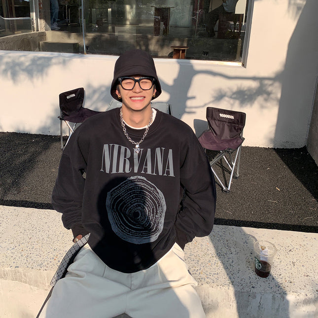 Autumn And Winter Personality Print Ins Crew Neck Pullover Long-sleeved Hoodie