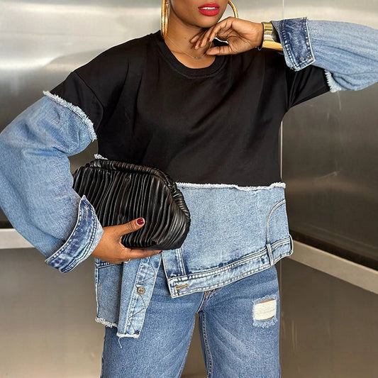 Womens Casual Fashionable Color-blocked Minimalist Top