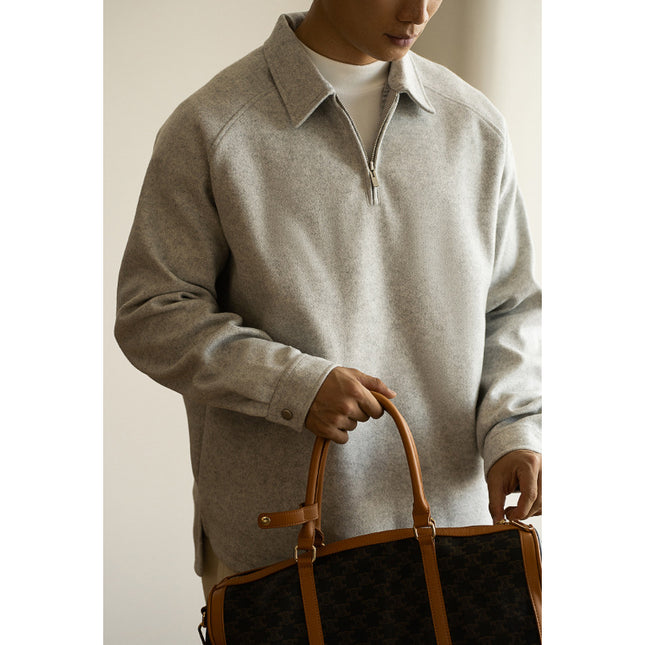 Half Zipper And Lapel Sweater For Men Spring And Autumn New