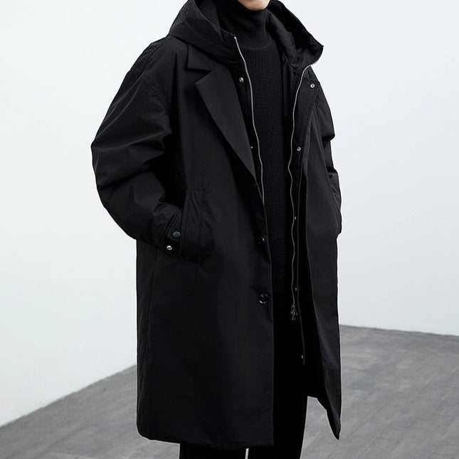 Coat Coat Men's False Two Pieces Hooded Mid-length Trench Coat