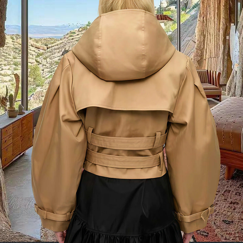 Loose-fitting Versatile Hooded Jacket Short Urban-style Khaki Top