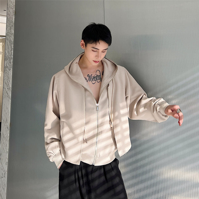 Men's Solid Color Zipper Hooded Cardigan Sweater