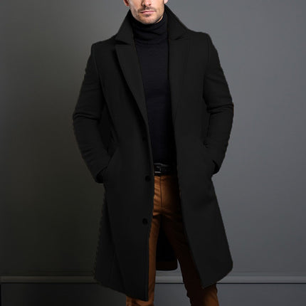 Men's Mid-length Trench Coat Fall Winter Slim Pockets Single-breasted Collar Jacket  Casual Business Comfortable Overcoat Clothing