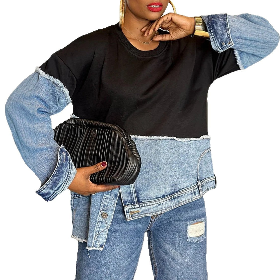 Womens Casual Fashionable Color-blocked Minimalist Top